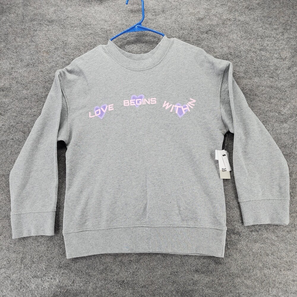 BP Sweatshirt Womens Juniors XS Long Sleeve Gray Love Begins Within